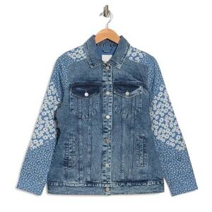 Anthropologie Avec Les Filles Floral Denim Jacket
